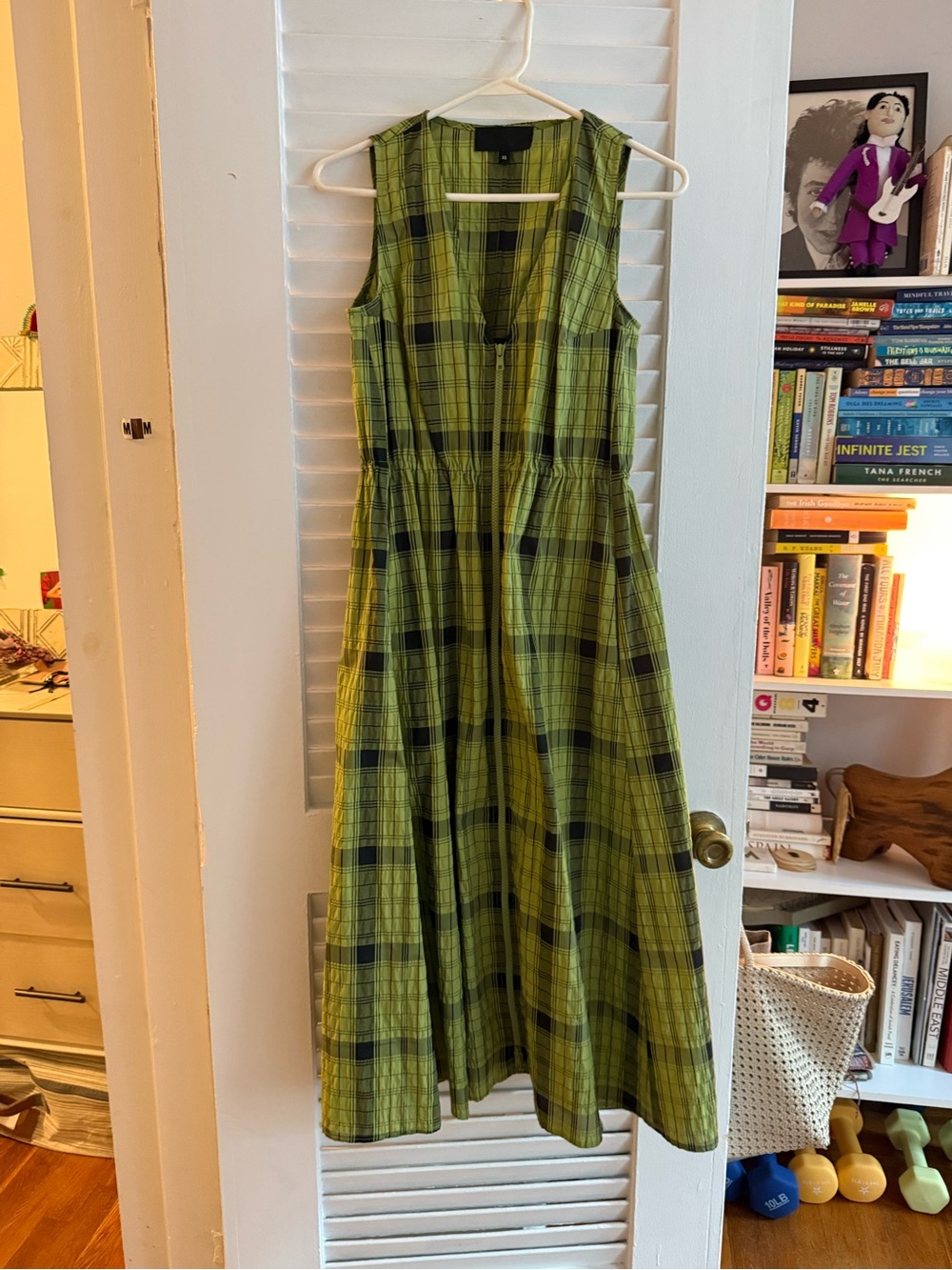 No. 6 Green and Black Plaid Sleeveless V-Neck Midi Dress